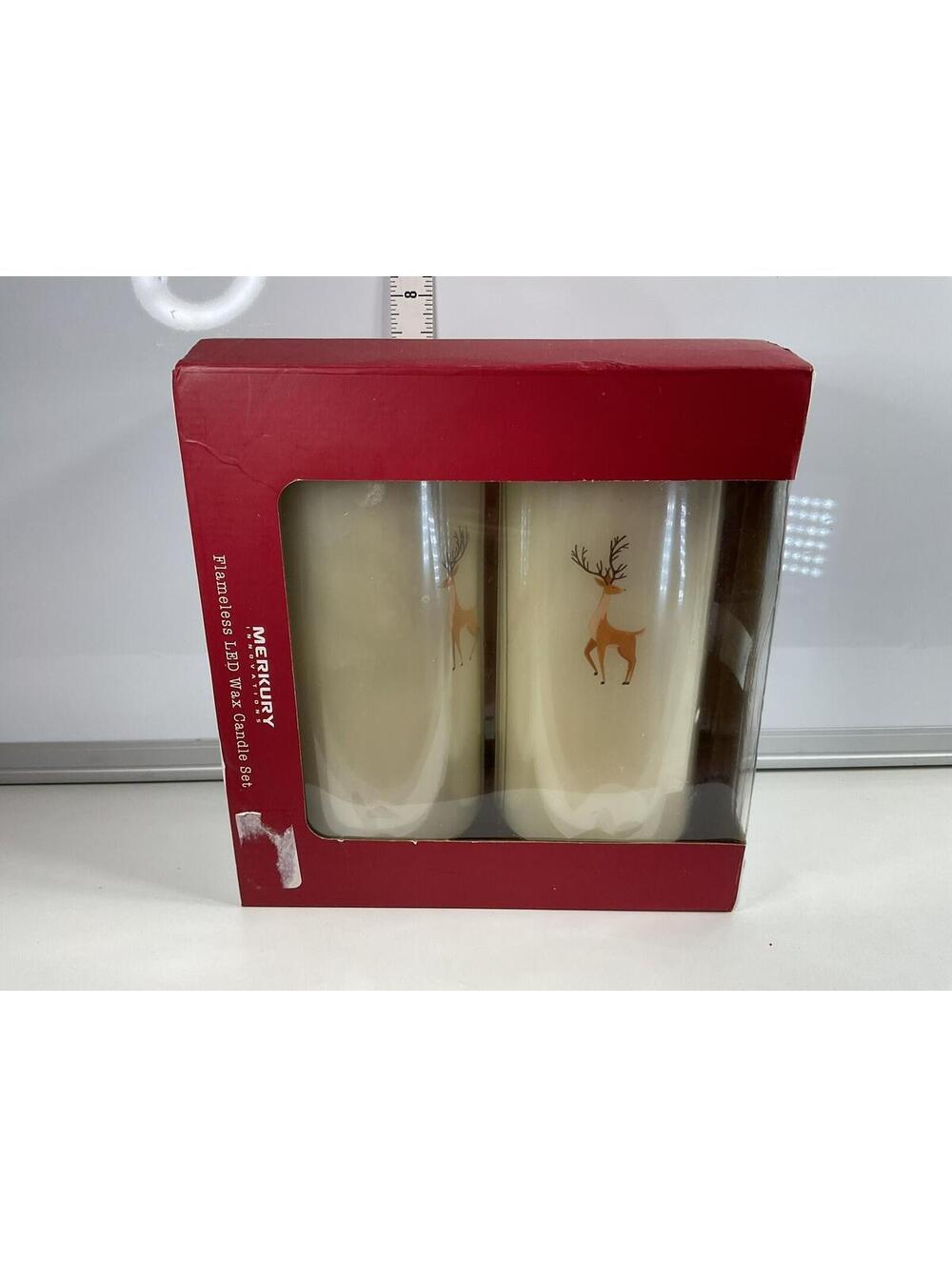 Merkury Flameless LED Reindeer Wax  Candle Set NIB